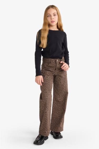 Kız Çocuk Flare Fit Leopar Desenli İspanyol Paça Pantolon