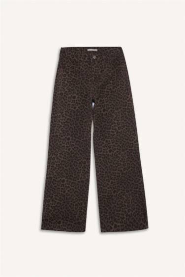 Kız Çocuk Flare Fit Leopar Desenli İspanyol Paça Pantolon