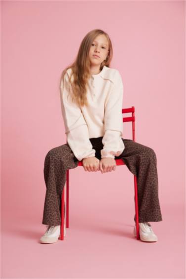 Kız Çocuk Flare Fit Leopar Desenli İspanyol Paça Pantolon