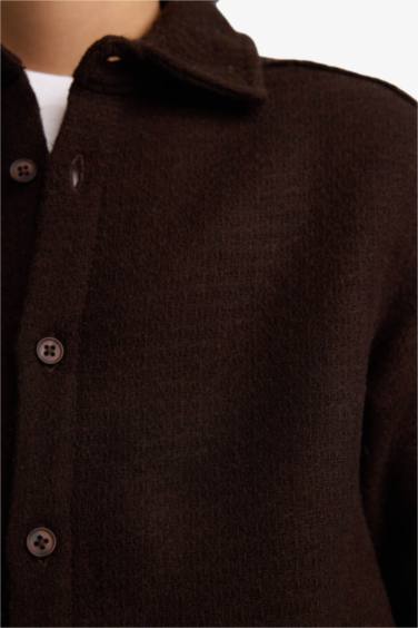 Erkek Çocuk Oversize Geniş Kalıp Polo Yaka Waffle Uzun Kollu Gömlek