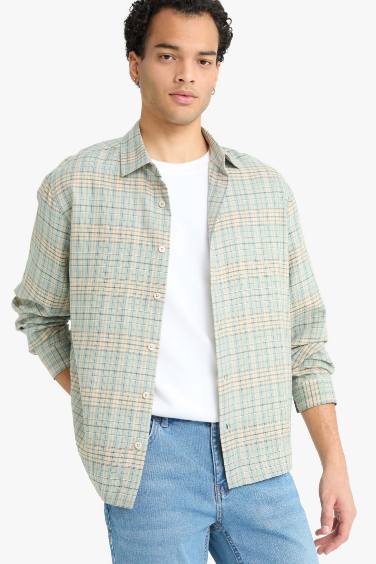 Boxy Fit Plaid Long Sleeve Shirt