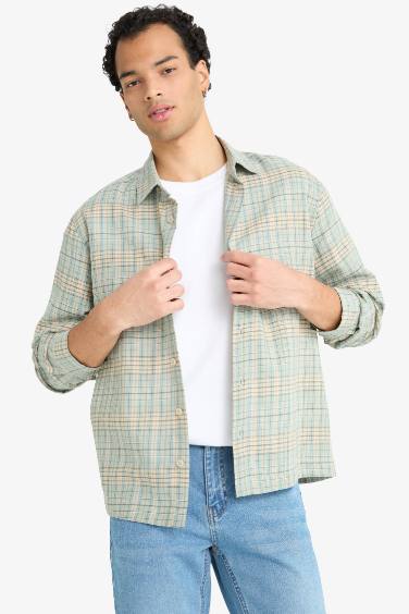 Boxy Fit Plaid Long Sleeve Shirt