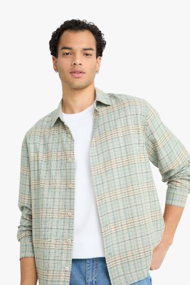 Boxy Fit Plaid Long Sleeve Shirt