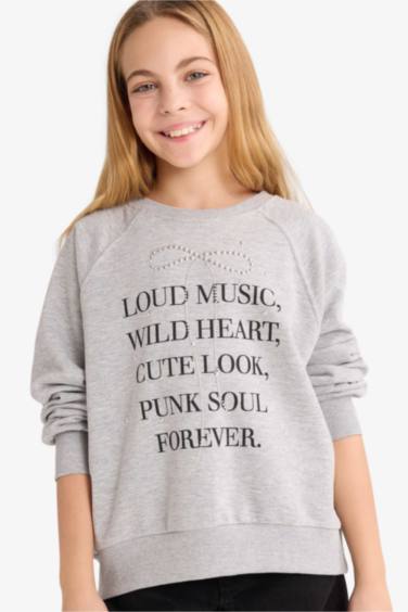 سويت شيرت بناتي قصة مريحة بياخة مستديرة