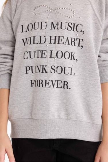 سويت شيرت بناتي قصة مريحة بياخة مستديرة