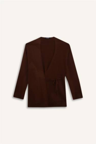 Regular Fit V Yaka Bağlama Detaylı Triko Hırka