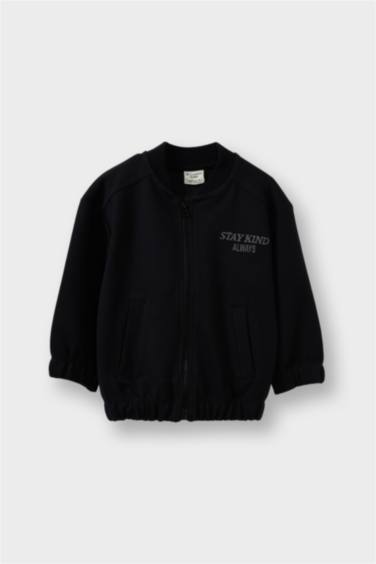 Erkek Bebek Baskılı Hakim Yaka Fermuarlı Hırka