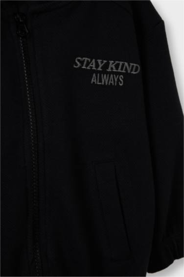 Erkek Bebek Baskılı Hakim Yaka Fermuarlı Hırka