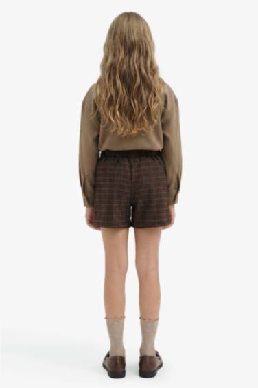 Pileli Kareli Süet Şort Etek Kız Çocuk