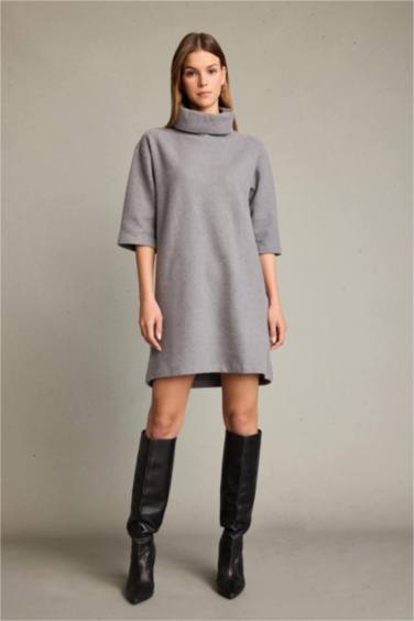 Balıkçı Yaka Yarım Kollu Mini Elbise