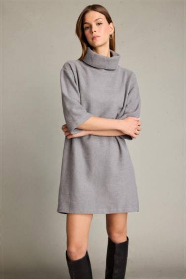 Balıkçı Yaka Yarım Kollu Mini Elbise