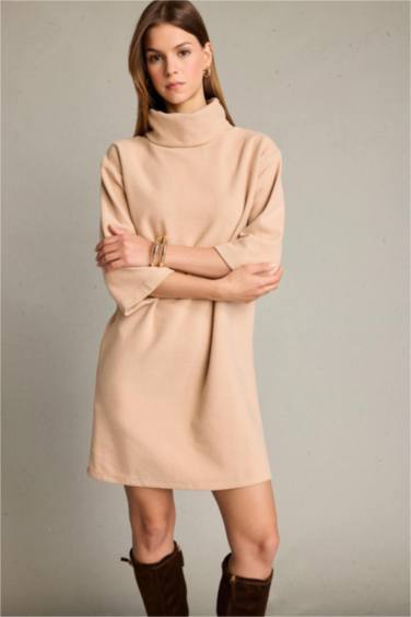 Balıkçı Yaka Yarım Kollu Mini Elbise