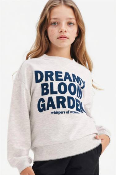 سويت شيرت بناتي قصة مريحة مطبوع