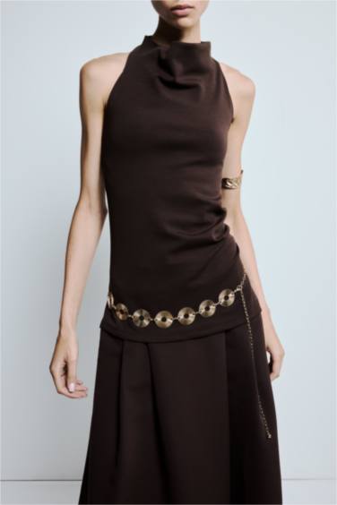 Kadın Gold Yuvarlak Desenli Metal Zincir Kemer