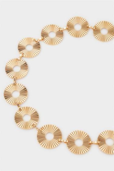 Kadın Gold Yuvarlak Desenli Metal Zincir Kemer