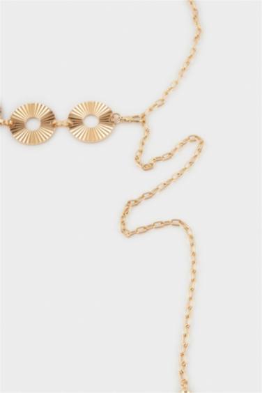Kadın Gold Yuvarlak Desenli Metal Zincir Kemer