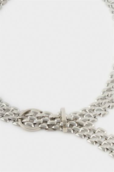 Kadın Silver İki Sıralı Metal Zincir Kemer