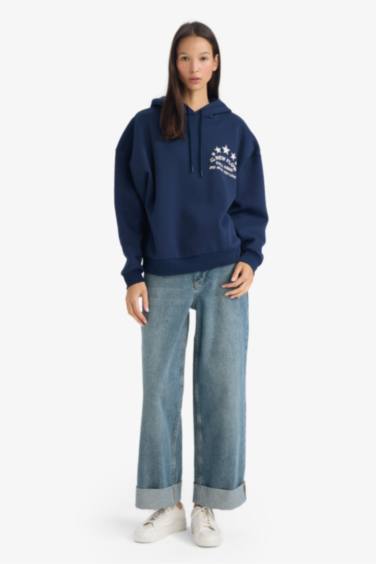 Oversize Geniş Kalıp Kapüşonlu Sırt Baskılı Sweatshirt