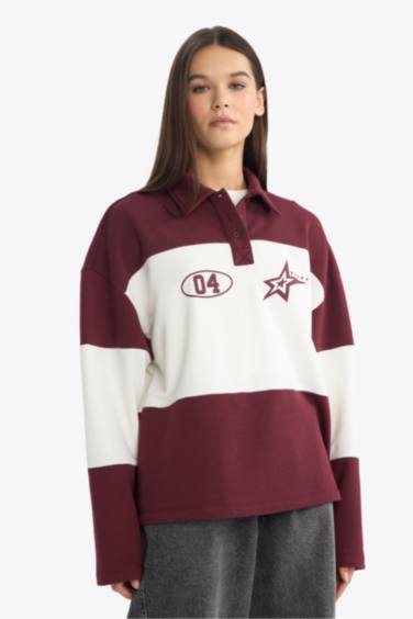Sweatshirt à col polo imprimé au dos Coupe régulière