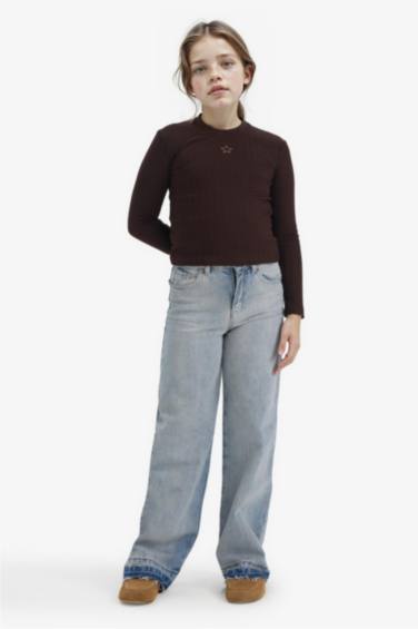 Kız Çocuk Slim Fit Dar Kesim Yıldızlı Fitilli Kaşkorse Uzun Kollu Tişört