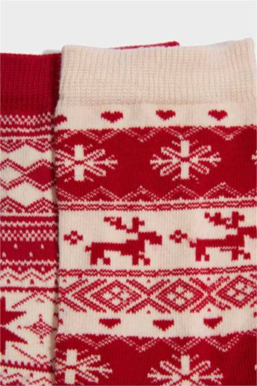 Kadın Yılbaşı Temalı 2'li Pamuklu Uzun Çorap