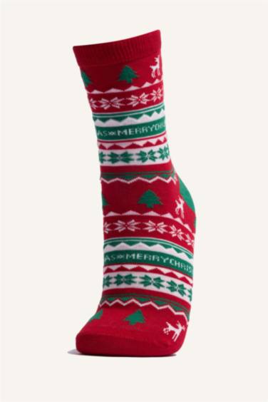 Kadın Kutulu Yılbaşı Temalı 2'li Pamuklu Uzun Çorap