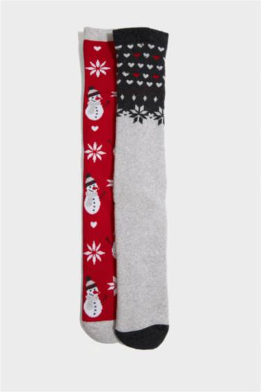 Kadın Yılbaşı Temalı 2'li Pamuklu Uzun Çorap