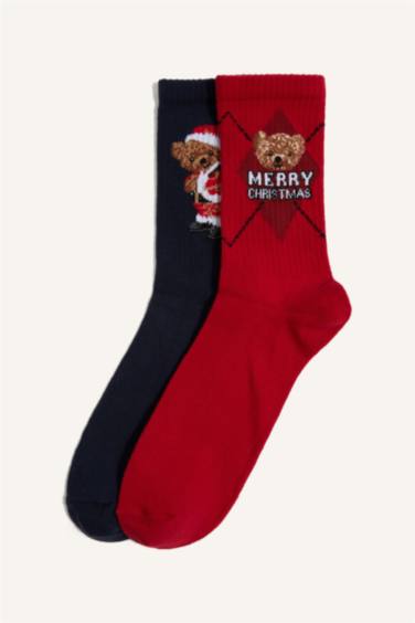 Erkek Yılbaşı Temalı 2'li Pamuklu Uzun Çorap