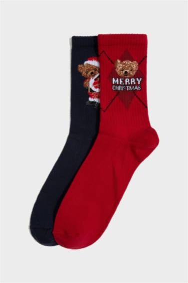 Erkek Yılbaşı Temalı 2'li Pamuklu Uzun Çorap