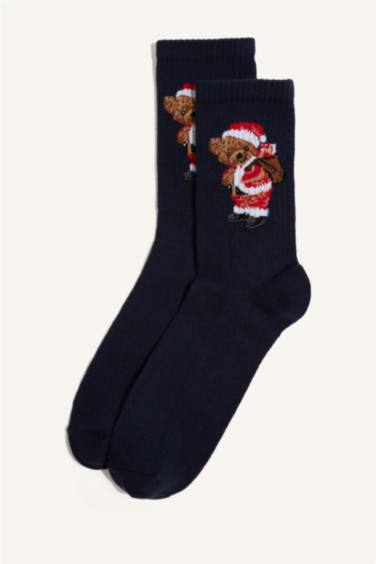 Erkek Yılbaşı Temalı 2'li Pamuklu Uzun Çorap