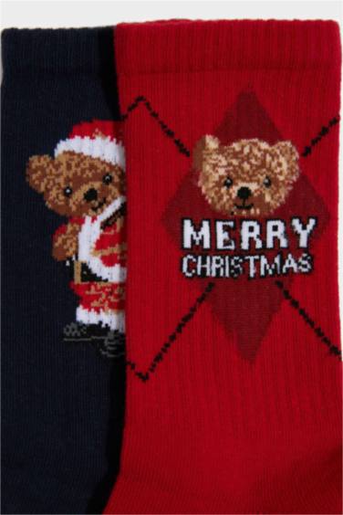 Erkek Yılbaşı Temalı 2'li Pamuklu Uzun Çorap