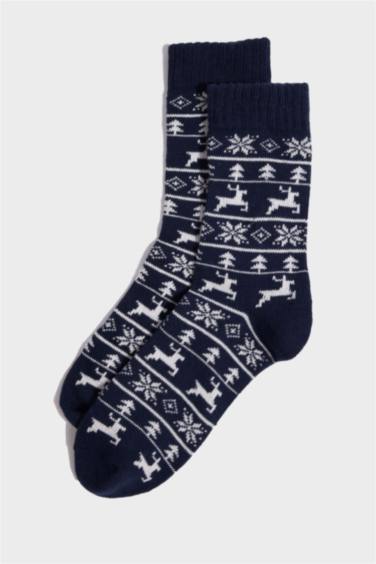 Erkek Yılbaşı Temalı 2'li Pamuklu Uzun Çorap