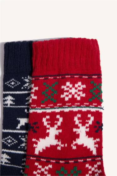 Erkek Yılbaşı Temalı 2'li Pamuklu Uzun Çorap