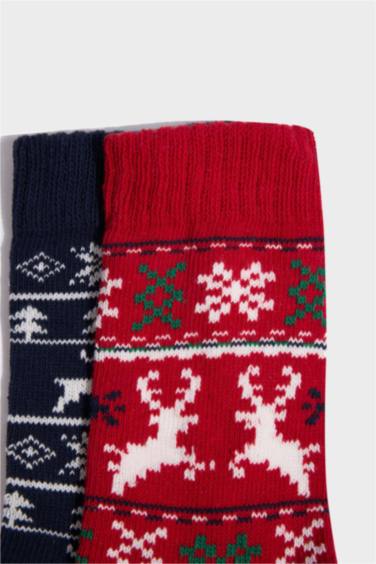 Erkek Yılbaşı Temalı 2'li Pamuklu Uzun Çorap