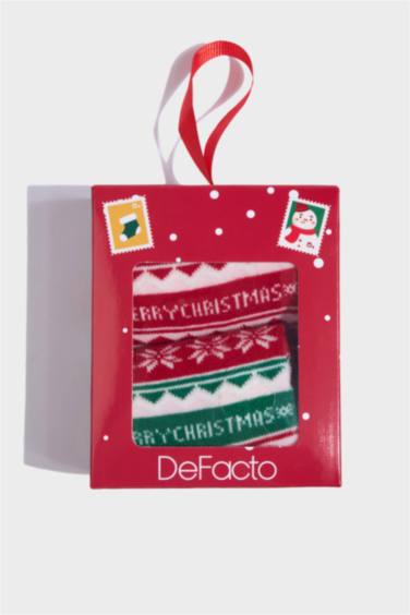 Kız Çocuk Kutulu Yılbaşı Temalı 2'li Pamuklu Uzun Çorap