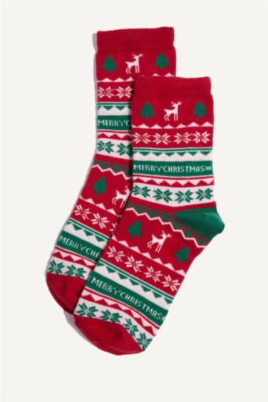 Kız Çocuk Kutulu Yılbaşı Temalı 2'li Pamuklu Uzun Çorap