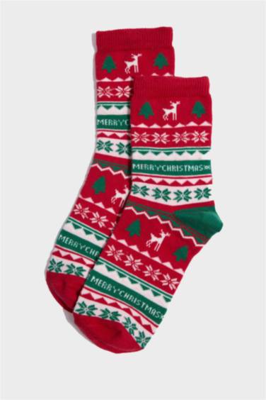 Kız Çocuk Kutulu Yılbaşı Temalı 2'li Pamuklu Uzun Çorap