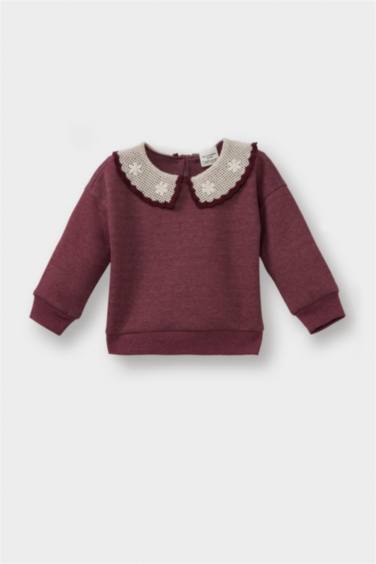 Kız Bebek Büyük Yaka Nakışlı Sweatshirt