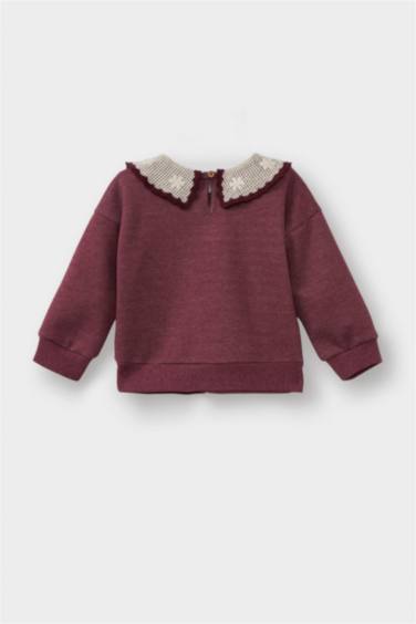Kız Bebek Büyük Yaka Nakışlı Sweatshirt