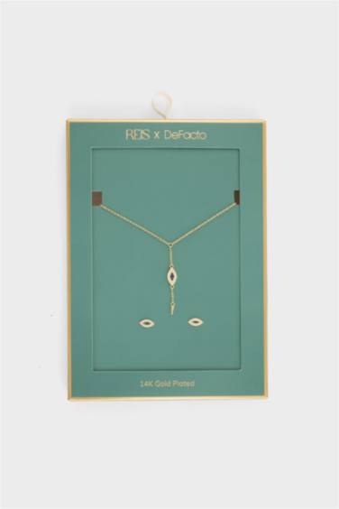 Reis X DeFacto Mavi Taşlı Gold Kolye Küpe Set - Görsel 4