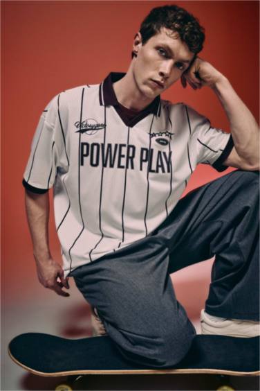 Loose Fıt Slogan Baskılı Polo Tişört