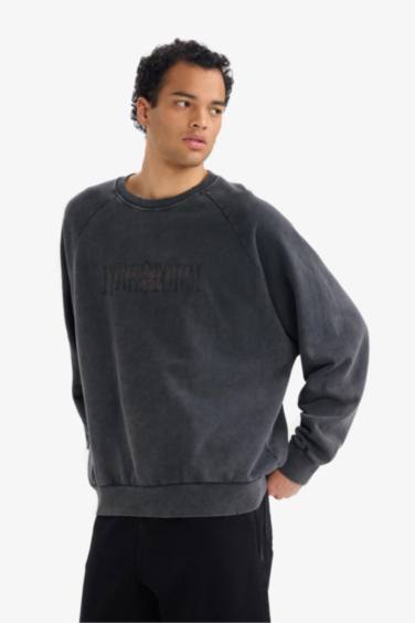 Boxy Fit Bisiklet Yaka Baskılı Sweatshirt