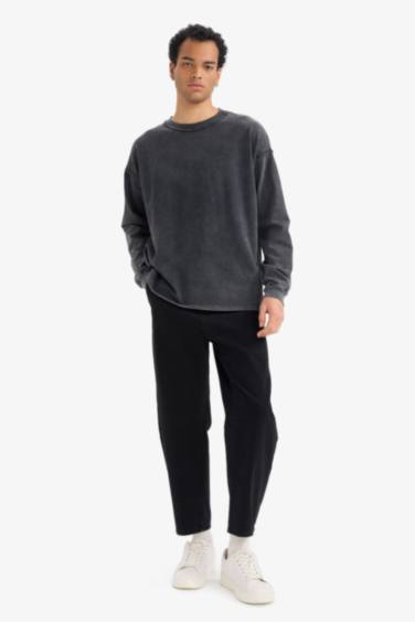 Boxy Fit Bisiklet Yaka Baskılı Sweatshirt