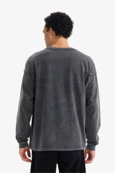 Boxy Fit Bisiklet Yaka Baskılı Sweatshirt