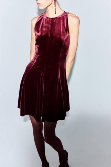 Bisiklet Yaka Kadife Kolsuz Mini Elbise