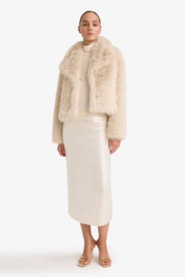 A Kesim Normal Bel Payetli Kumaş Etek