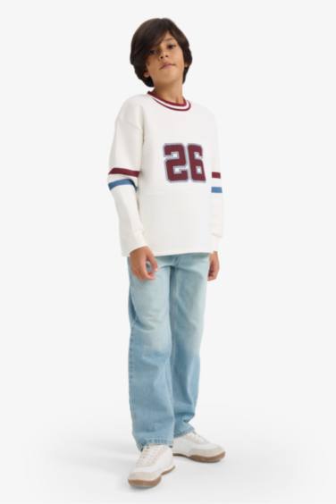 سويت شيرت ولادي قصة عادية بياخة V وبطانة ناعمة