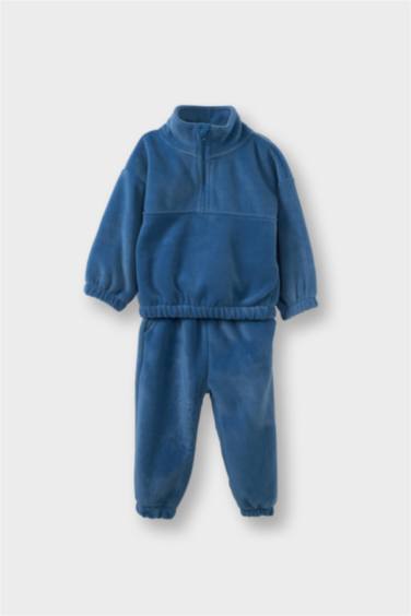Erkek Bebek 2'li Takım Polar Yarım Fermuarlı Sweatshirt Eşofman Altı