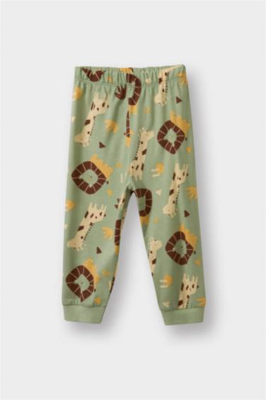 Erkek Bebek Pijama Takımı Safari Baskılı Uzun Kollu Penye Üst Uzun Alt