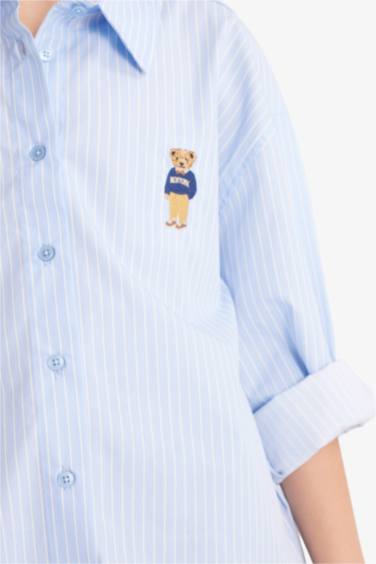 قميص بناتي ردن طويل بوبلين قصة عادية